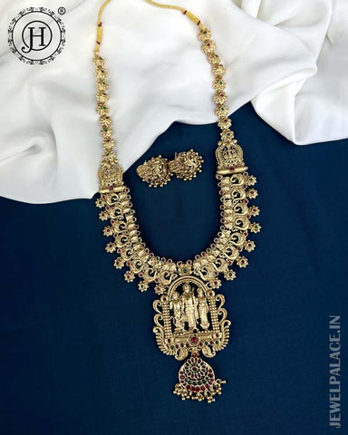 Beautiful Gold Plated Kemp Stones Temple Haram Set JH5800