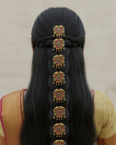 Traditional South Indian Jadai Billai Set of 9 Pcs Hair Pins JH5807