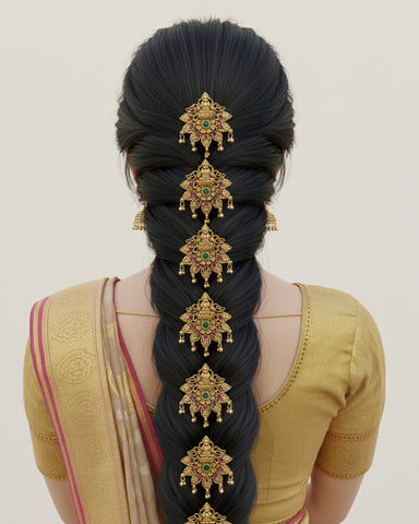 Traditional South Indian Jadai Billai Set of 9 Pcs Hair Pins JH5808