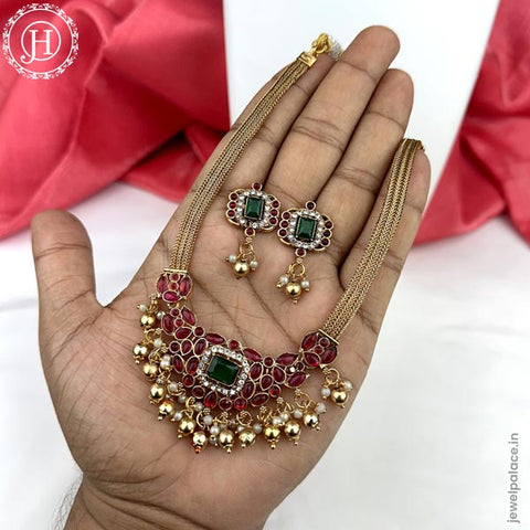 Elegant Gold Finish kemps Stone Temple Necklace JH5774