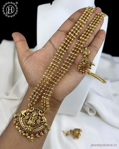 Beautiful Gold Finish Kemp Stone Temple Haram Set JH5847