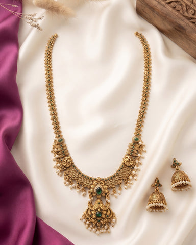 Beautiful Gold Finish Kemp Stone Temple Haram Set JH5847