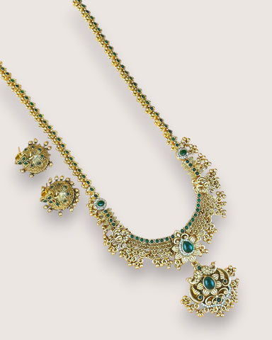 Beautiful Gold Finish Kemp Stone Temple Haram Set JH5847