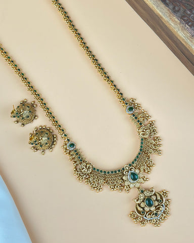 Beautiful Gold Finish Kemp Stone Temple Haram Set JH5847