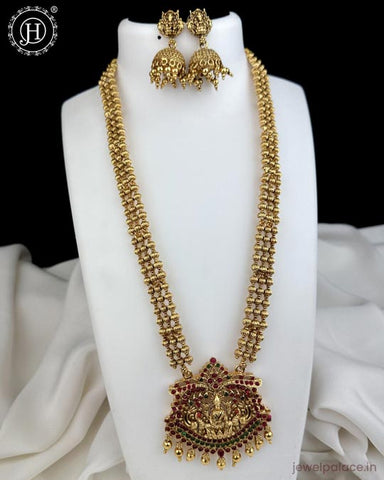 Beautiful Gold Finish Kemp Stone Temple Haram Set JH5848