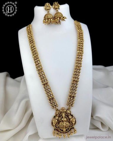 Beautiful Gold Finish Kemp Stone Temple Haram Set JH5849