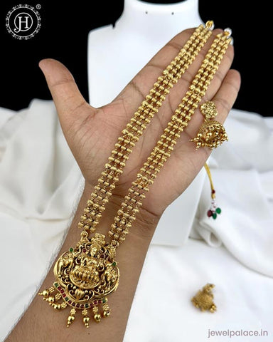 Beautiful Gold Finish Kemp Stone Temple Haram Set JH5849