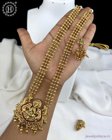 Beautiful Gold Finish Kemp Stone Temple Haram Set JH5850