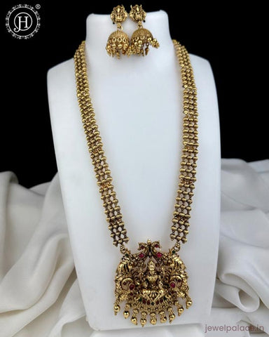 Beautiful Gold Finish Kemp Stone Temple Haram Set JH5851