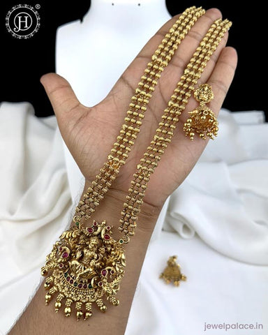 Beautiful Gold Finish Kemp Stone Temple Haram Set JH5851