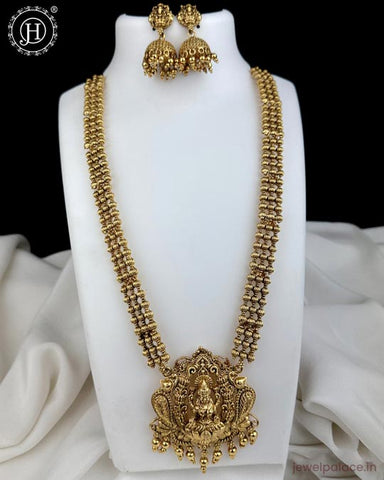 Beautiful Gold Finish Kemp Stone Temple Haram Set JH5852