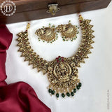 Beautiful Gold Finish Kemp Stone Temple Necklace Set JH5853