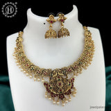 Beautiful Gold Finish Kemp Stone Temple Necklace Set JH5854