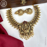 Beautiful Gold Finish Kemp Stone Temple Necklace Set JH5855