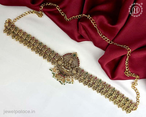 Beautiful Gold Plated Kemps Stone Traditional Waist Hip Belt JH5868