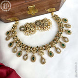 Beautiful Gold Finish Kemp Stone Temple Necklace Set JH5899