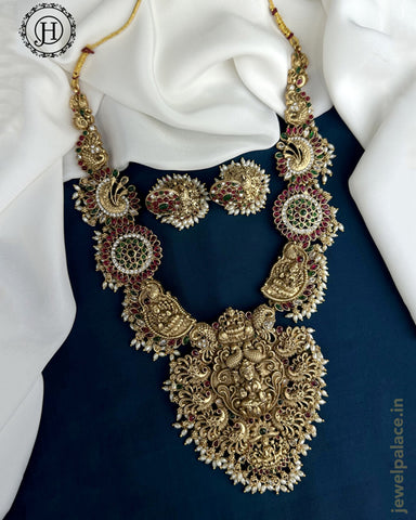 Beautiful Gold Plated Kemp Stones Temple Haram Set JH5903