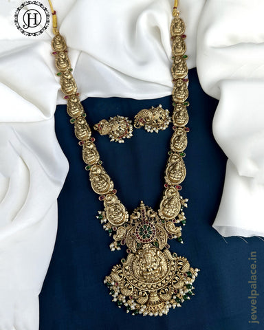 Beautiful Gold Plated Kemp Stones Temple Haram Set JH5904