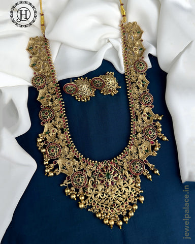 Beautiful Gold Plated Kemp Stones Temple Haram Set JH5905