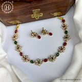 Elegant Gold Finish Kemp Stone Floral Design Necklace JH5911