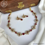 Elegant Gold Finish Kemp Stone Floral Design Necklace JH5911