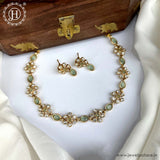 Elegant Gold Finish Kemp Stone Floral Design Necklace JH5911