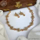 Elegant Gold Finish Kemp Stone Floral Design Necklace JH5911