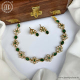 Elegant Gold Finish Kemp Stone Floral Design Necklace JH5911
