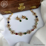 Elegant Gold Finish Kemp Stone Floral Design Necklace JH5911
