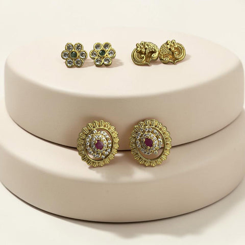 Beautiful Gold Plated AD Stone Changeable Stud Earrings JH5915