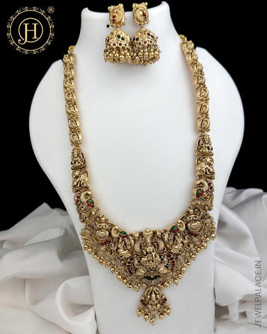 Beautiful Gold Plated Kemp Stones Temple Haram Set JH5923