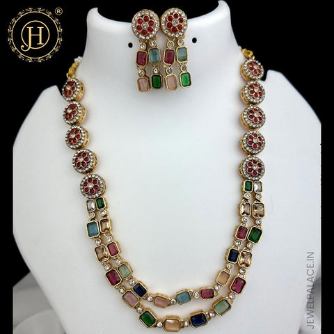 Beautiful Gold Finish Kemp Stone Temple Necklace Set JH5924
