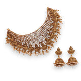 Elegant Gold Plated Temple Choker Set With Earrings JH5926