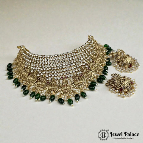 Elegant Gold Plated Temple Choker Set With Earrings JH5926