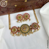 Beautiful Gold Finish Kemp Stone Temple Necklace Set JH5929