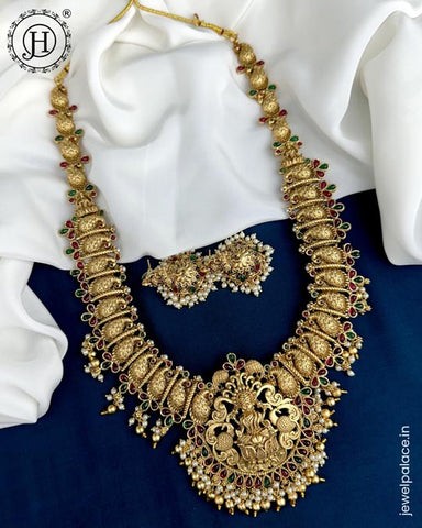 Beautiful Gold Plated Kemp Stones Temple Haram Set JH5936