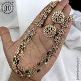 Beautiful Gold Shine With Kemp Stone Floral Design Two Layer Necklace JH5945