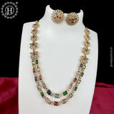Beautiful Gold Shine With Kemp Stone Floral Design 2 Layer Necklace JH5945