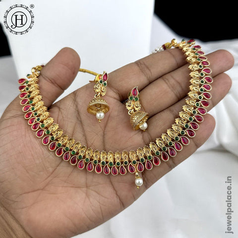 Beautiful Gold Plated Kemps Stone Designer Necklace Set With Earrings JH5946