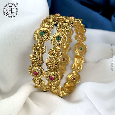Exclusive Gold Plated Kemp Stone Temple Bangles JH5967