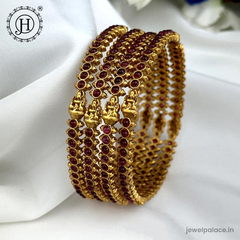 Exclusive Gold Plated Kemp Stone Temple Bangles JH5970