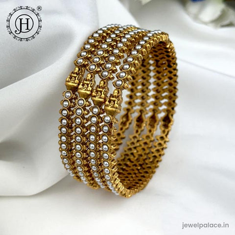 Exclusive Gold Plated Kemp Stone Temple Bangles JH5971
