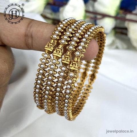 Exclusive Gold Plated Kemp Stone Temple Bangles JH5971