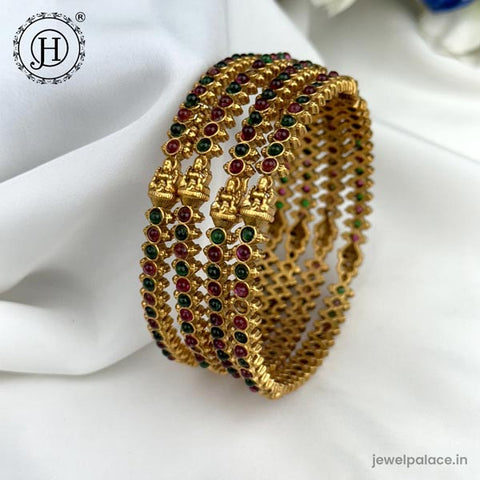 Exclusive Gold Plated Kemp Stone Temple Bangles JH5972