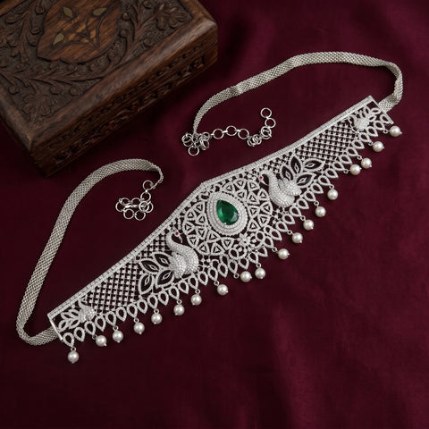 Beautiful Silver Plated AD Stone Premium Quality Hip Chain JH5975