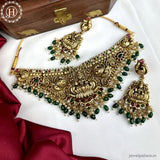 Elegant Gold Plated Temple Choker Set With Earrings JH5989