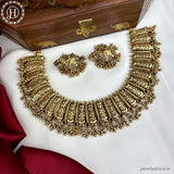 Exclusive Gold Finish Kemp Stone Temple Necklace Set JH5990