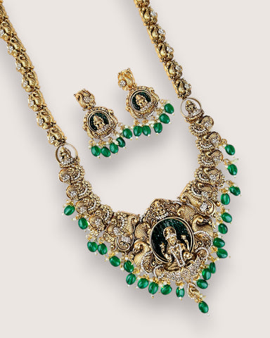 Beautiful Gold Plated Kemp Stones Temple Haram Set JH5992