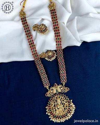 Beautiful Gold Plated Kemp Stones Temple Haram Set JH5993