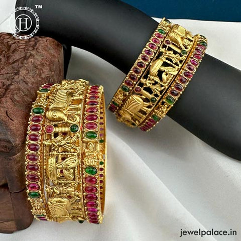 Beautiful Gold Plated Kemp Stone Lakshmi Devi Bangles JH5996